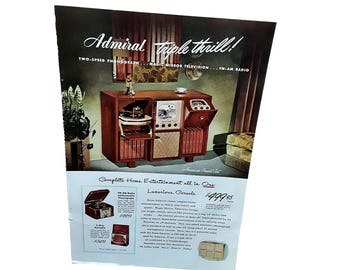 1948 Admiral Triple Thrill Phonogragh Television Radio Original Print Ad 40s