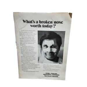1977 Crum and Foster Insurance Company Broken Nose Original Print Ad vintage 70s