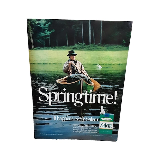 1971 Salem Cigarettes Springtime Man in Canoe Original Print Ad Vintage  1970s