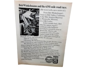 1969 Gulf Formula G Motor Oil Bob Winkelmann 6351 Race Print Ad Original 60s