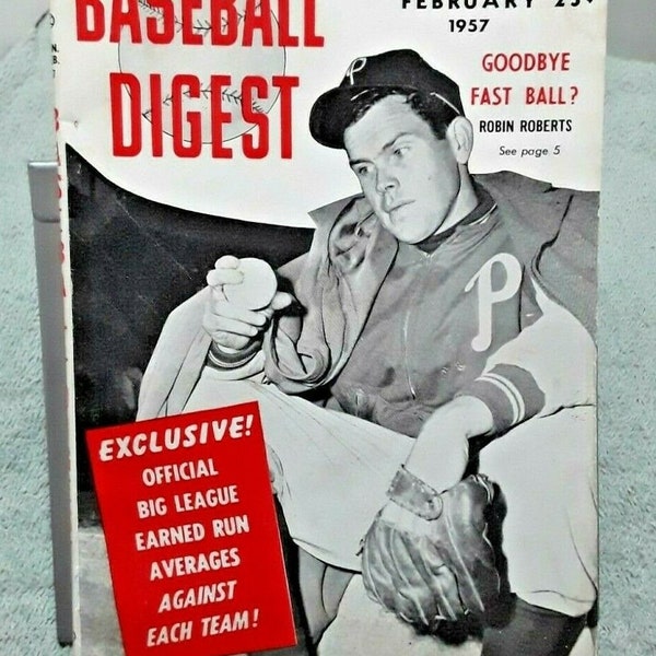 Baseball Digest January-February 1957 Robin Roberts Philadelphia Phillies Vintage Magazine
