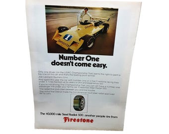 1973 Firestone Joe Leonard Racing USAC Champion Trail Original Print Ad