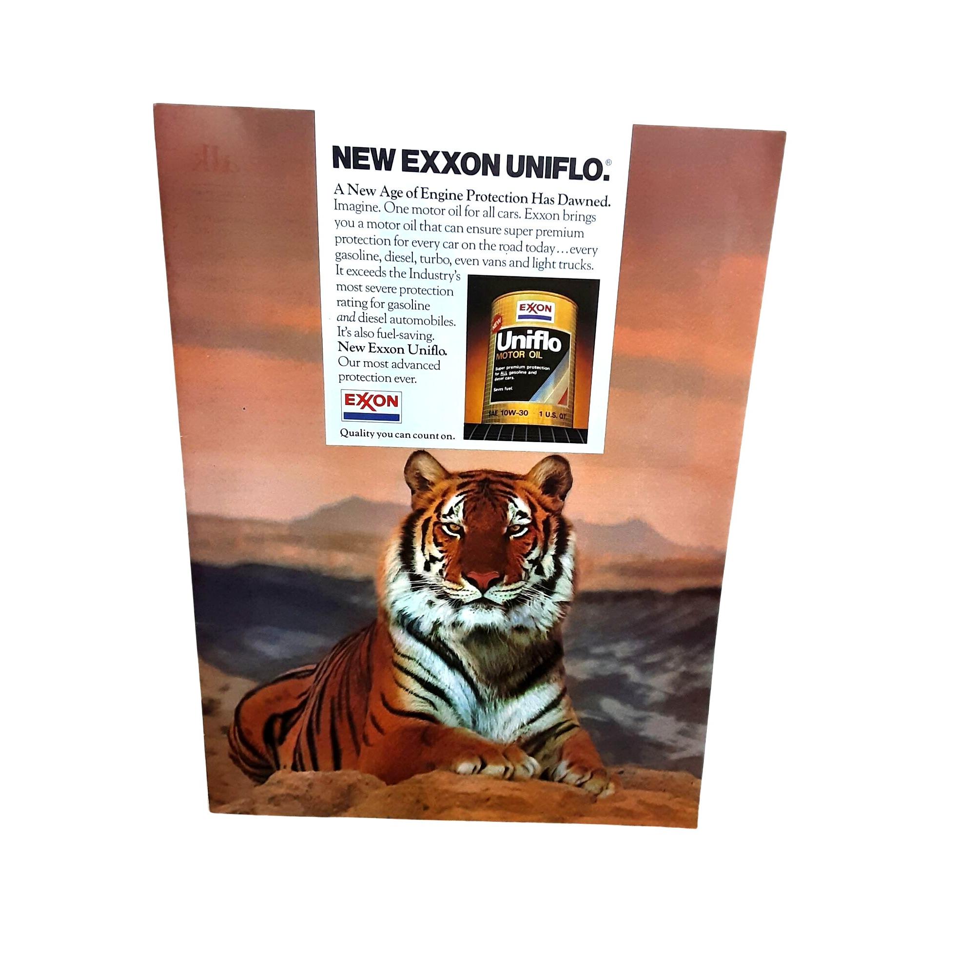 1984 Exxon Uniflo Motor Oil Print Ad Tiger Engine Protection Vintage ...