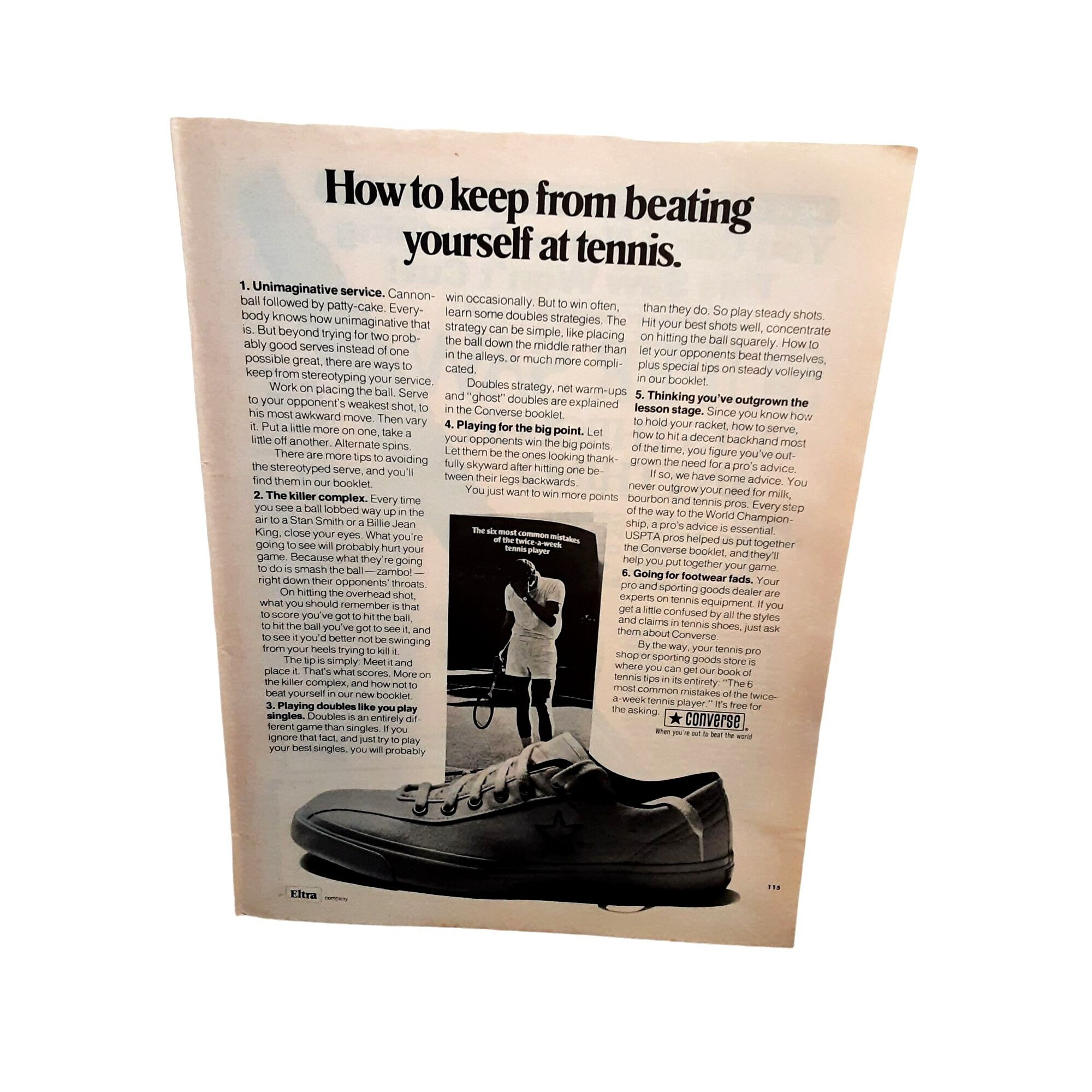 1974 Zapatos de tenis Converse evitan vencerse Vintage Print Ad