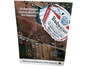 1972 Vintage Budweiser Beer Print Ad Skydiving Scene Classic Brewery Advertising