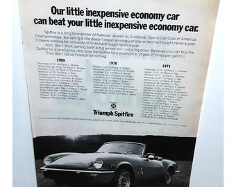 1972 Triumph Spitfire Car Print Ad vintage 70s