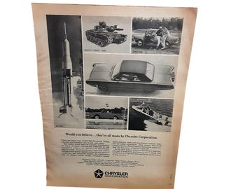 1967 Chrysler Corporation Saturn Rocket Tank Turbine Car Vintage Ad