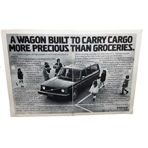 1977 Volvo Station Wagon Vintage Print Ad Family Safety Kids Groceries Cargo