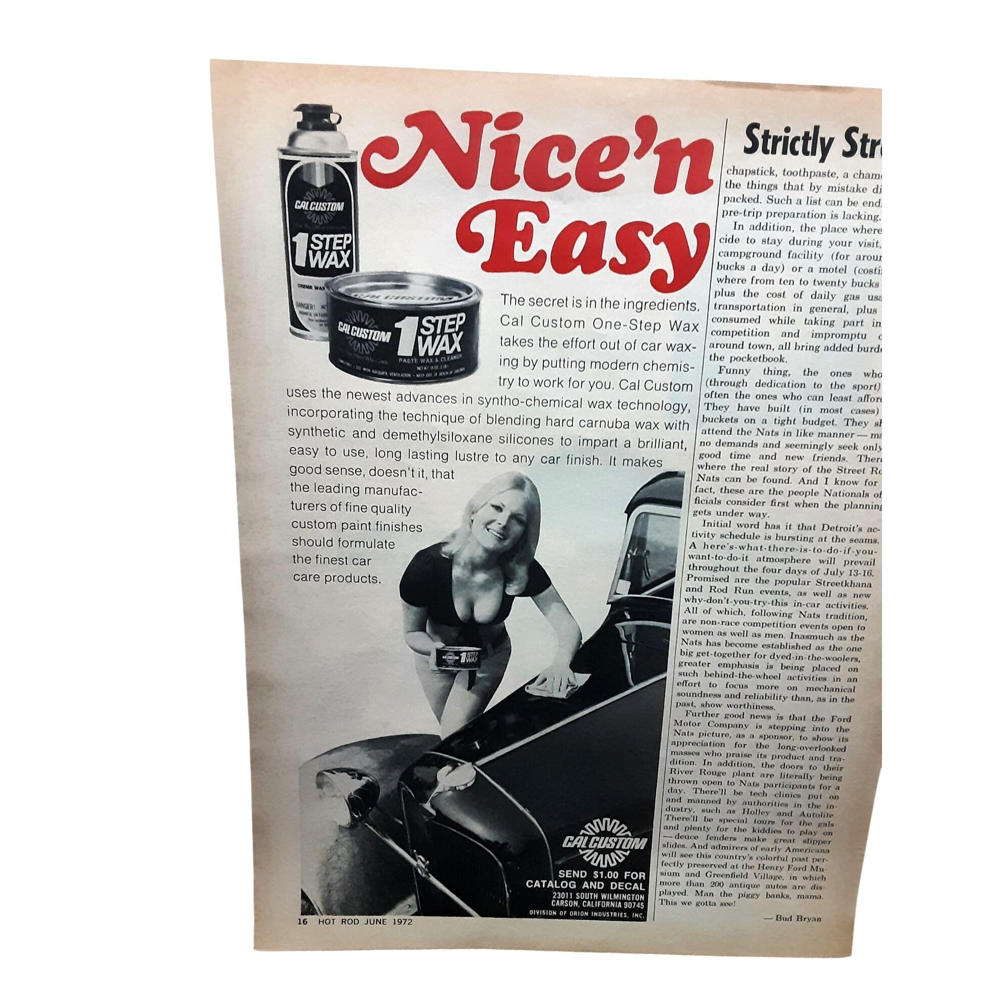 1972 Cal Custom One Step Wax Vintage Print Ad Sexy Woman Car Care ...