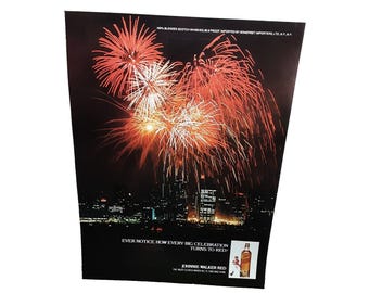 1977 Johnnie Walker Red Scotch Whisky Fireworks Original Print Ad vintage 70s