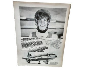 1973 Delta Airlines Eleanor Doble Stewardess Original Print Ad vintage 70s