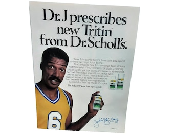 1988 Dr J Julius Erving Dr Scholls Tritin Original Print Ad vintge 80s