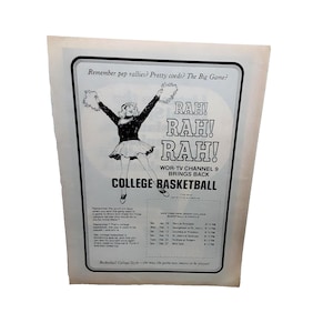 Vintage 1977 WOR-TV 9 College Basketball Print Ad Cheerleader Schedule NYC