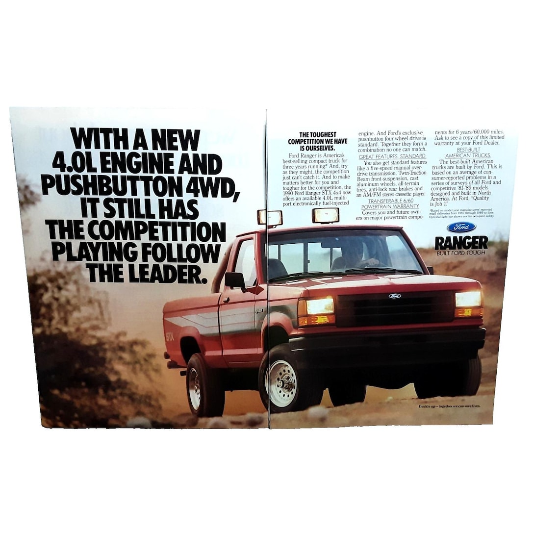 1989 Ford Ranger STX 4x4 Ad Built Ford Tough Vintage Truck Print ...