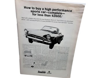 1967 Chrysler Sunbeam Alpine V Car Vintage Print Ad 60s Original
