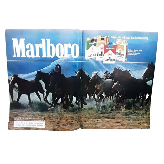 1974 Marlboro Print Ad Wild Horses Country Cigarettes Red 100s Lights  Vintage
