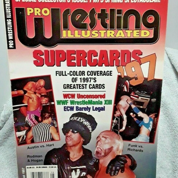 Pro Wrestling Illustrated August 1997 Supercard Matches Featured NWO Hulk Hogan Dennis Rodman Austin vs Hart Funk wcw wwe ecw