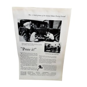 1929 General Motors Proving Ground Print Ad – Vintage Car Advertisement – Antique Auto Ephemera – Classic Car Wall Art