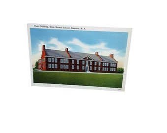 Vintage c 1930s Music Building State Normal School New York Linen Post Card