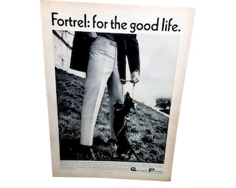 1966 Fortrel Fabric Print Ad Vintage Mens Fashion Slacks Dog Original Advertisement