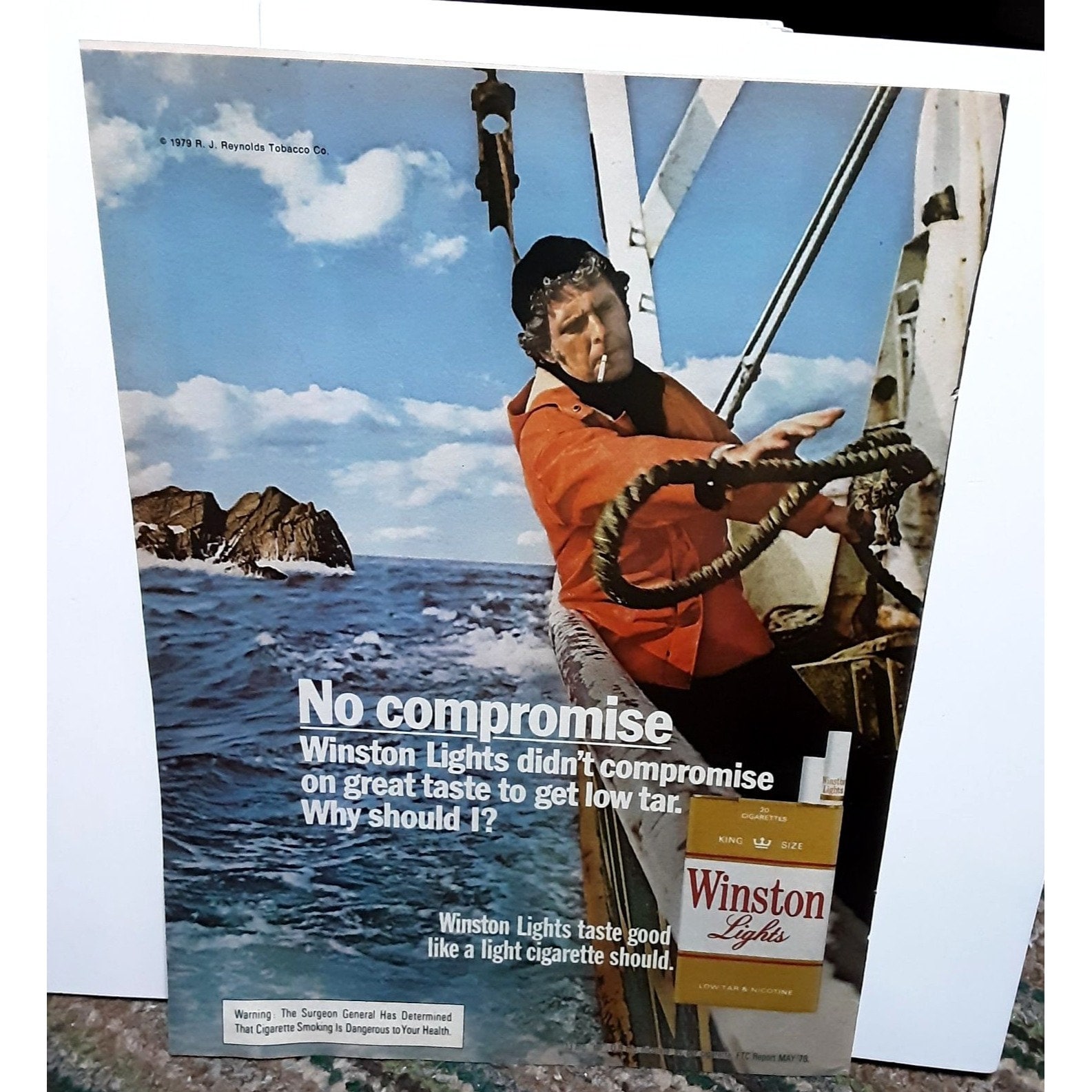 winston cigarettes light 1979 Lights Man On Boat with Rope Print Ad vintage 70s Winston Light, Light, Blue Cigarettes