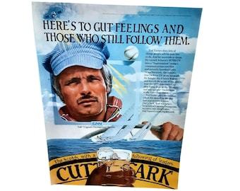 1981 Cutty Sark Scotch with Ted Turner Captain Outragious Original Vintage print ad 80s