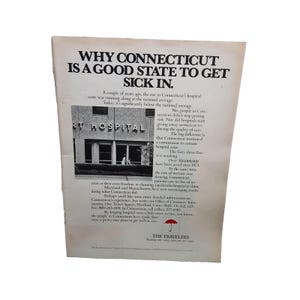 1977 The Travelers Insurance Connecticut Hospital Original Print Ad 70s