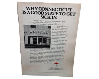 1977 The Travelers Insurance Connecticut Hospital Original Print Ad 70s