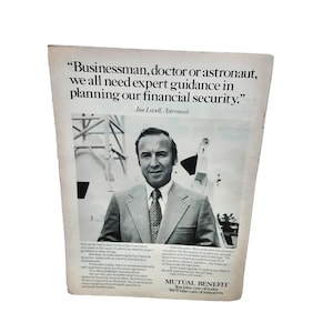 1974 Jim Lovell Astronaut Ad Mutual Benefit Life Insurance Financial Security