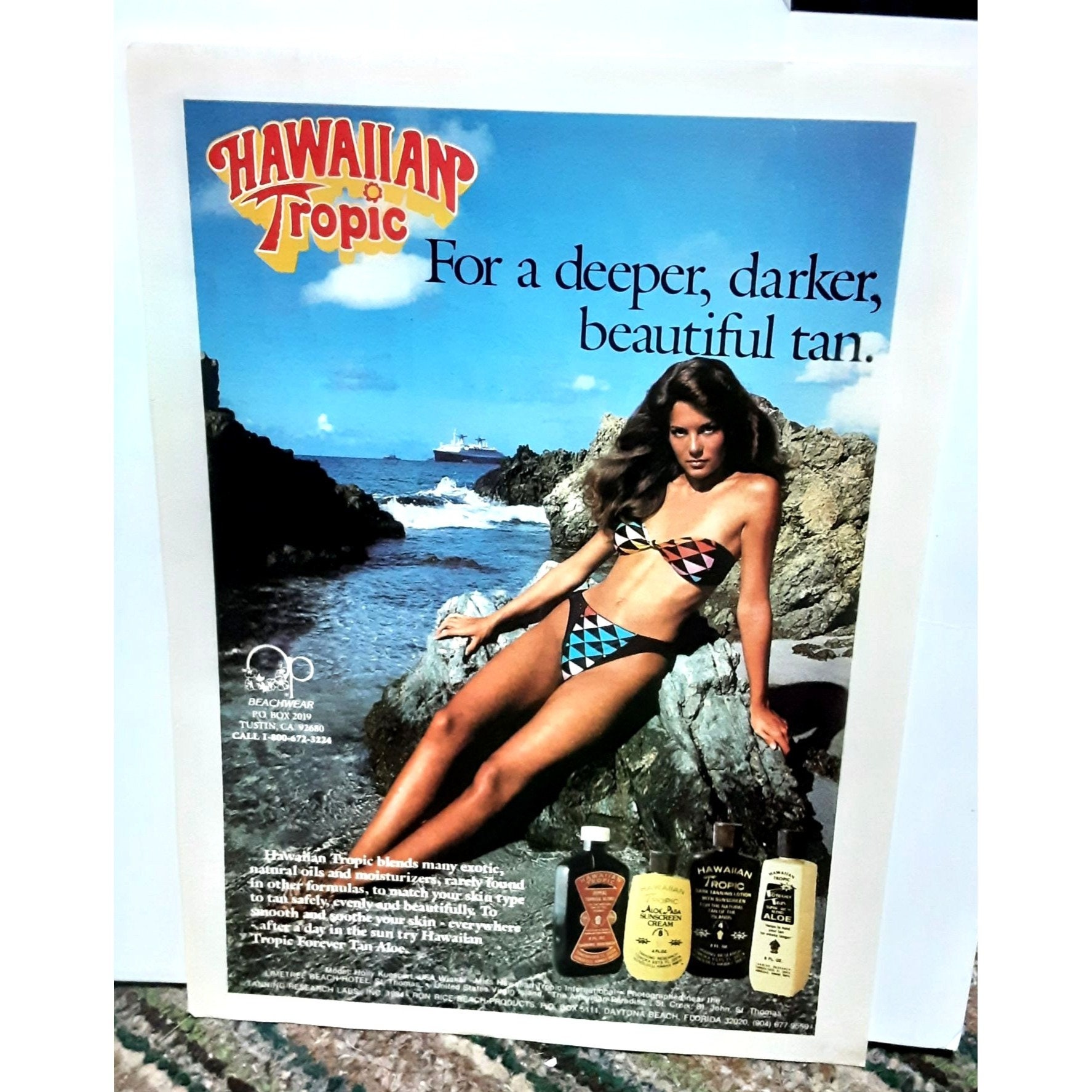 1984 Hawaiian Tropic Beautiful Tan Bikini Holly Kuespert Print ad 