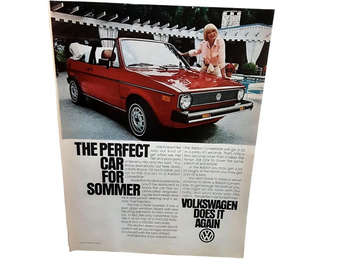 1981 Volkswagen Rabbit Convertible Red Elke Sommer Original Vintage ...