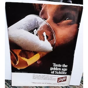 1969 Schlitz Beer Golden Age Vintage Print Ad Original