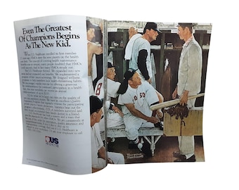 1991 Norman Rockwell Red Sox Rookie Print Ad - US Healthcare Baseball Art Wall Decor