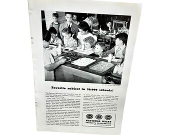 1945 National Diary Products Schoolkids Original Print Ad 40s