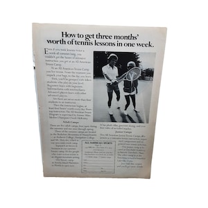 1977 All American Tennis Camp Ad Chuck McKinley Sports Lessons Promo Ad
