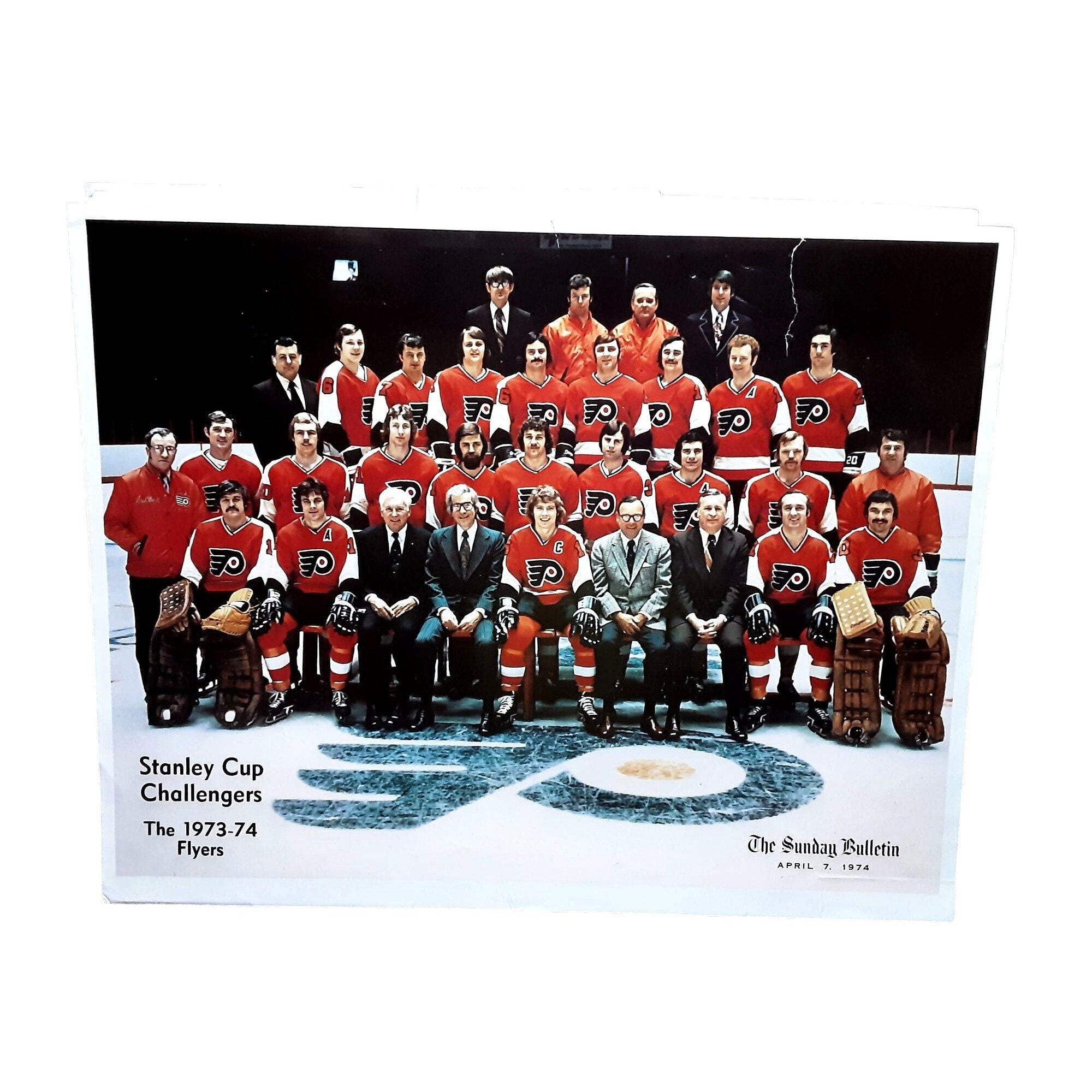 1973 1974 Philadelphia Flyers Team Photo Sunday Bulletin Vintage Clarke