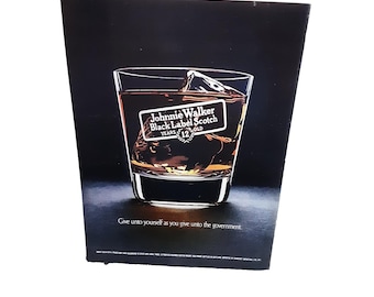 1974 Johnnie Walker Ad Vintage Magazine Black Label Glass Whiskey Print Advertisement