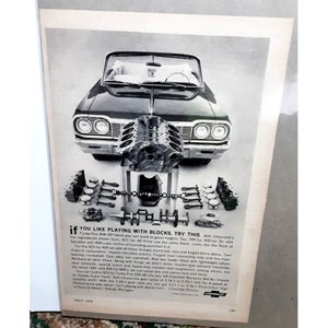 1964 Chevy Turbo Fire 409 V8 Print Ad vintage 60s General Motors