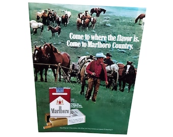 1972 Marlboro Cigarette Ad Cowboy Horses Marlboro Country Print