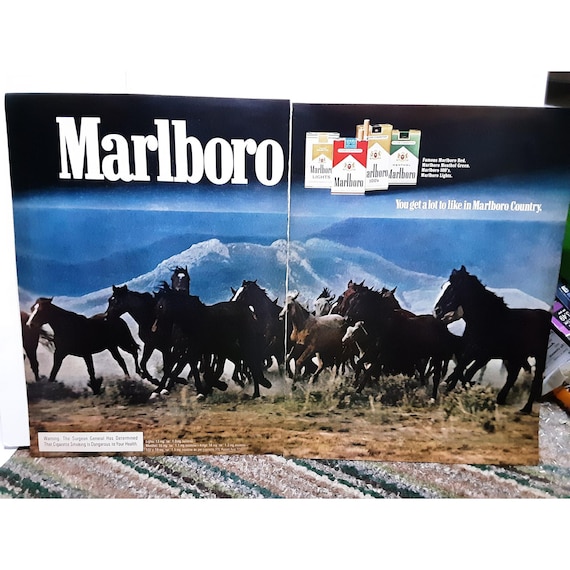 1973 Marlboro Cigarettes All Horses 2 Page Original Print Ad 70s