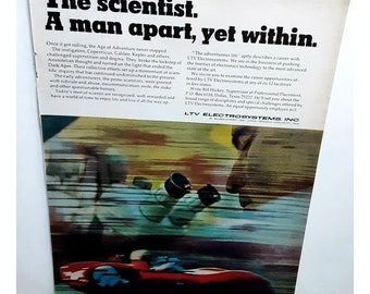 1967 LTV Electrosystems Racing Scientist Ad Vintage Print Ad 60s Original