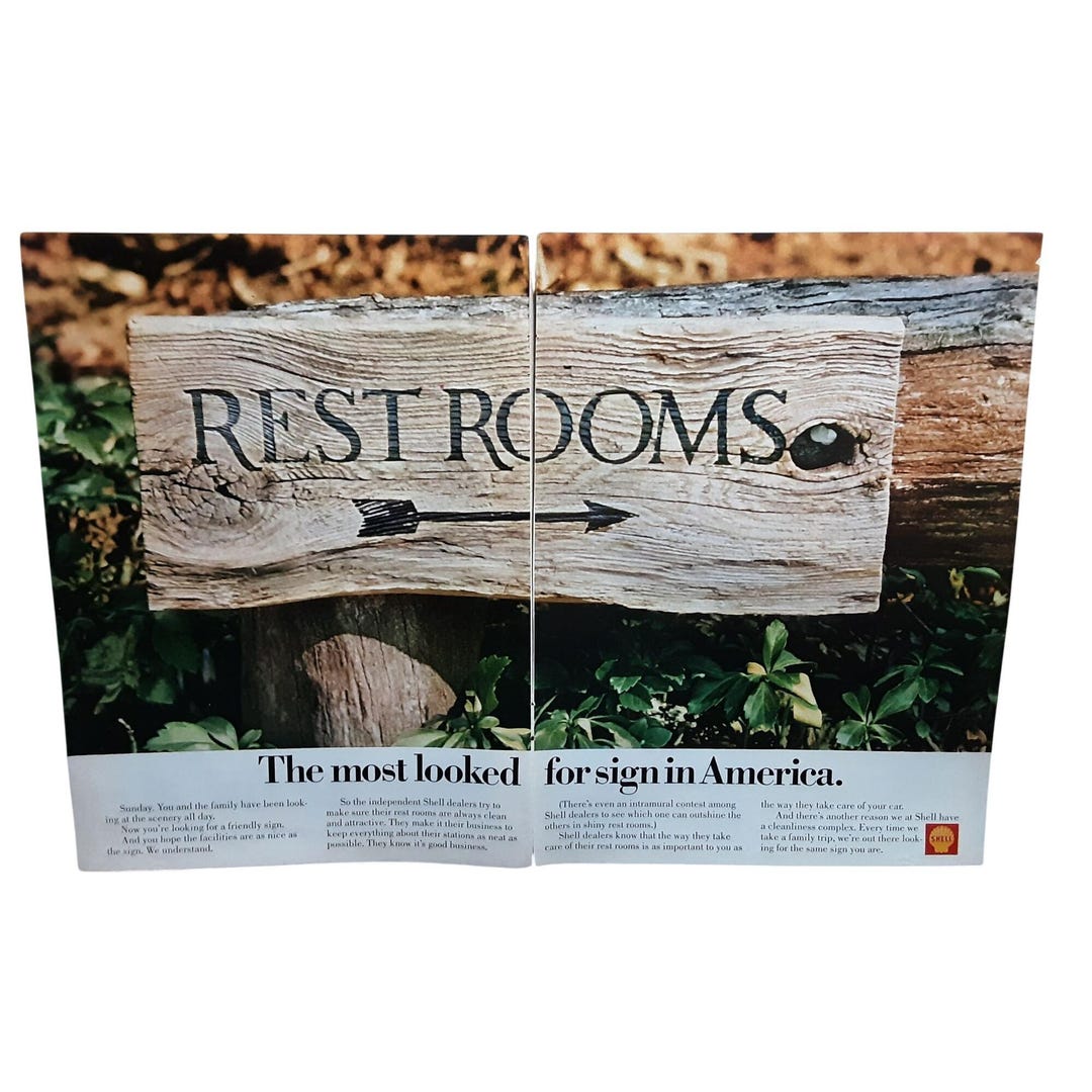 1968 Shell Gas Ad – Rest Rooms Sign 2-page Cut Vintage Print - Etsy