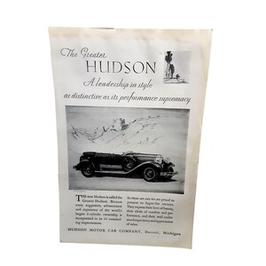 1929 Greater Hudson Print Ad – Vintage Car Advertisement – Antique Auto Ephemera – Classic Car Wall Art
