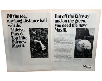 1973 Maxfli Golf Ball Vintage Print Ad – Dunlop Green Control vs Distance Promo