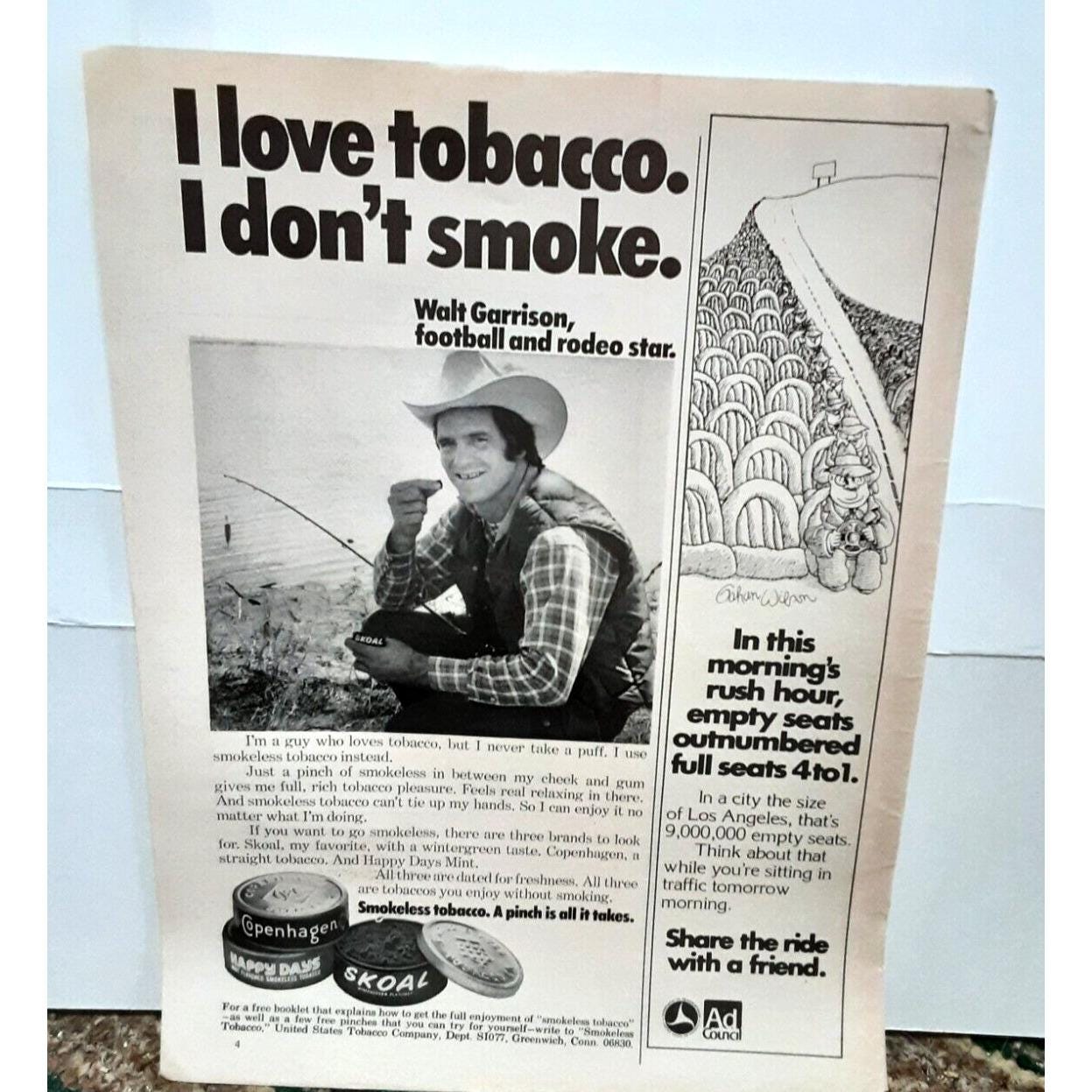 1977 Walt Garrison Skoal others Smokeless Tobacco Original Print Ad Vintage  70s