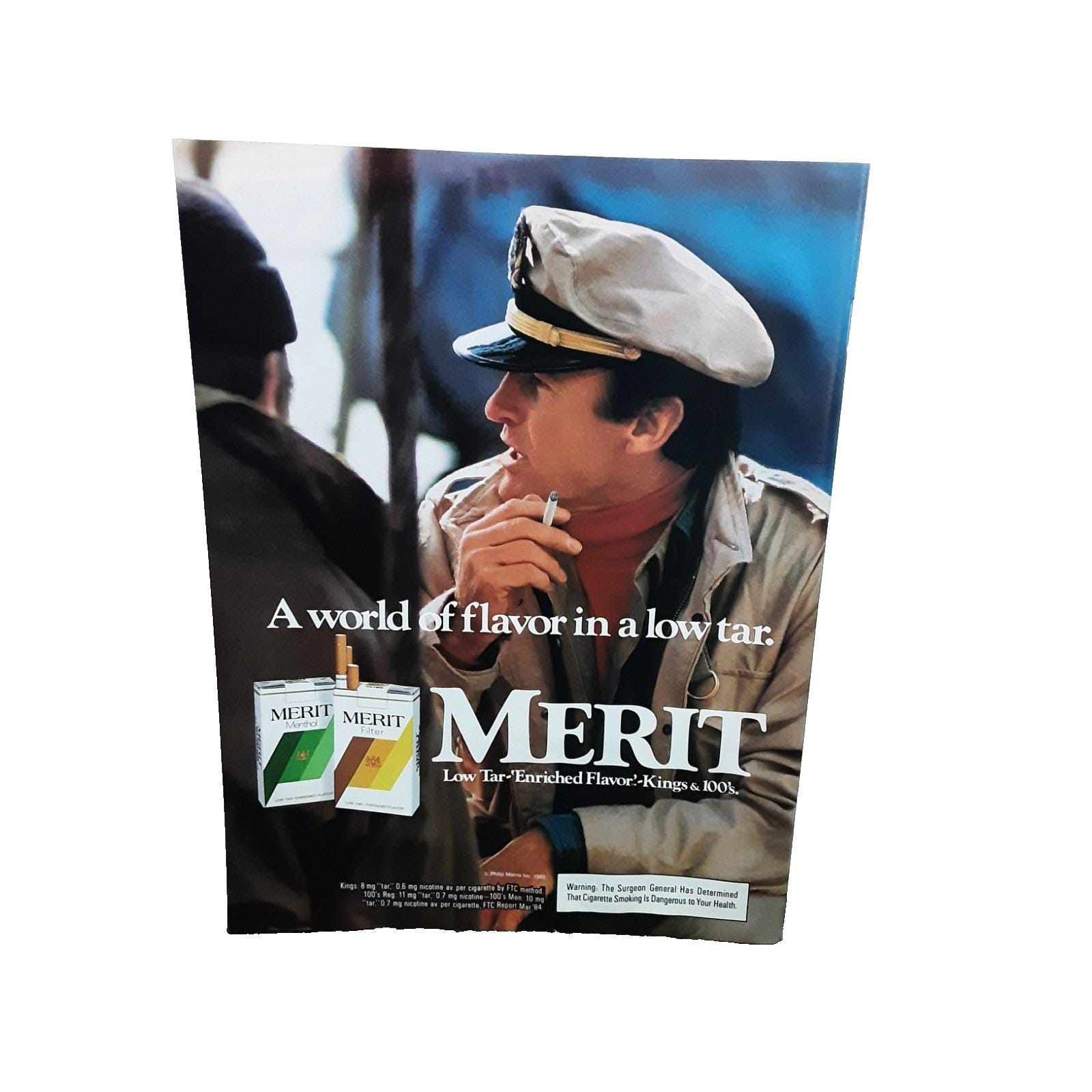 10 mg tar cigarette 1985 Merit Cigarettes Low Tar Flavor Kings 100s Captain Vintage Print Ad