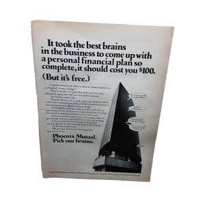 1971 Phoenix Mutual Life Insurance Pick Our Brains Original Vintage Print Ad