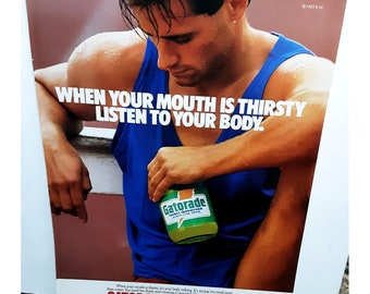 1987 Gatorade Is Thrist Aid Glass Bottle Original Print Ad vintage 80s