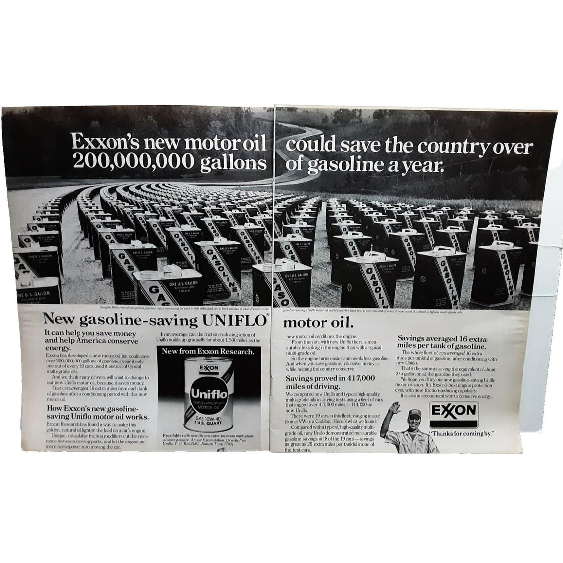Vintage 1977 Print Ad Exxon Uniflo Motor Oil Gas Cans Original 1970s - Etsy
