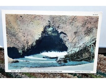 Yellowstone Dragon’s Mouth Spring Postcard 1930s Haynes Vintage Thermal Feature National Park Geothermal Scene Unused Linen Era